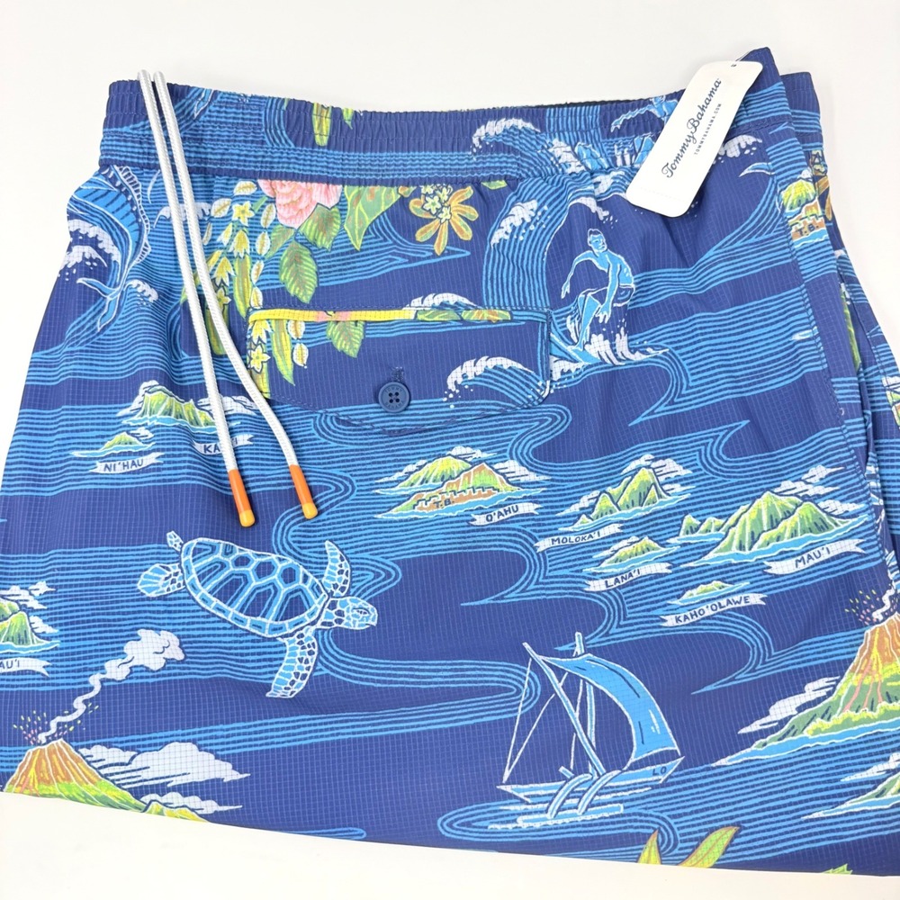 Tommy Bahama Rialto Aloha From Hawaii Mens 5XLB Swim Trunks Ocean BT924811 NEW